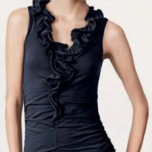 Cabi Black Taffeta Ruffle Neck Sleeveless Tank Top #564 XS
